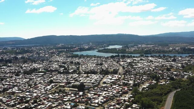 City of Valdivia Chile seen from aerial view drone
