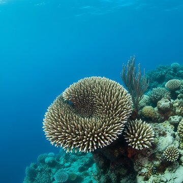 Colorful sea urchin in clear tropical ocean water.