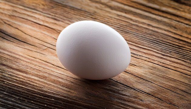 Single White Egg Resting On Rustic Wooden Surface