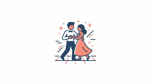 Couple dancing together at a formal evening event displays a romantic connection in this simple flat vector style illustration.