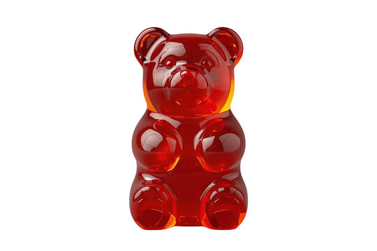 Glossy red translucent bear shaped jelly candy isolated