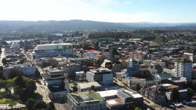 City of Valdivia Chile seen from aerial view drone