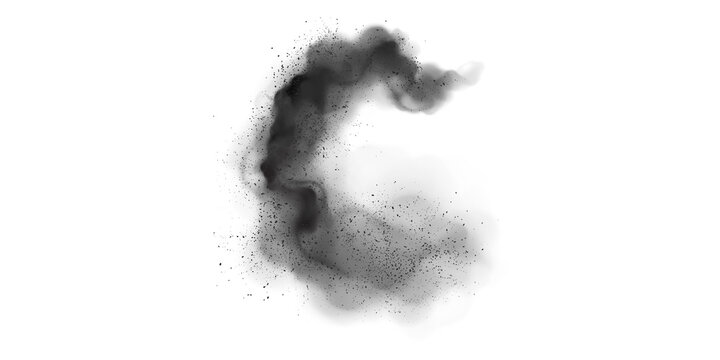 Abstract black smoke or dust cloud swirl on white background