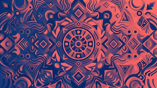 Intricate geometric mandala pattern with blue and coral gradient