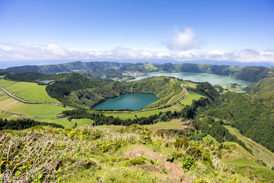Azores Sete Cidades on Sao Miguel island volcanic lake in Portugal