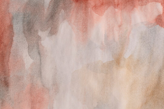Soft wet Watercolor ink Paper grain texture light and shadow painting poster wall. Abstract brown, beige, gray marble copy space neutral relief background.