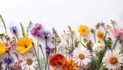 Fototapeta premium Beautiful Wild Flowers On White Background