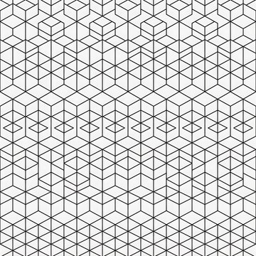 Abstract Isometric Geometric Pattern - Black and White Tessellation