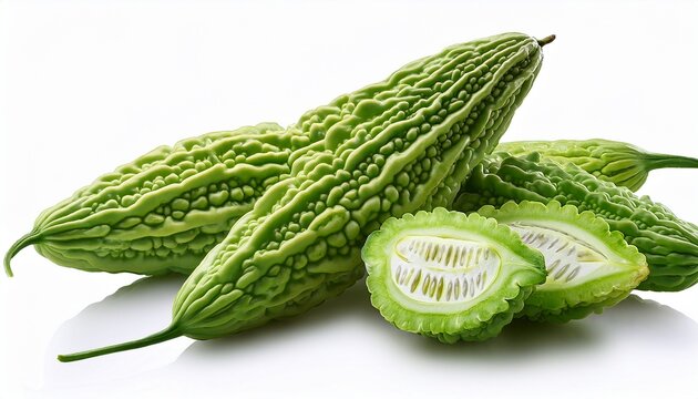 Fresh Bitter Melon Vegetables Isolated On Transparent Background Fresh Green Bitter Melon With Natural Texture Isolated On White Background