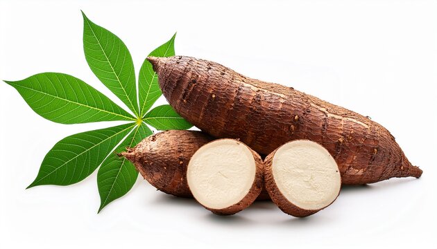 Cassava And Cassava Leaf Isolated On A White Background