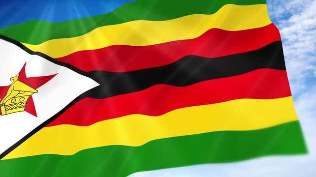 Zimbabwe Flag Seamless Loop 4k 60fps on Sky Background