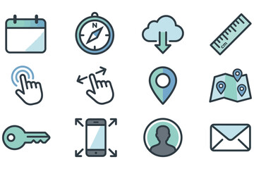 Fototapeta premium Set of colorful flat design web and mobile navigation icons for digital interface and business communication