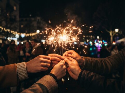 New Year 2027, Sparklers, Fireworks, Night Celebration, Winter Festival, Party, Fire, Light Trails, Year, Date, Celebration