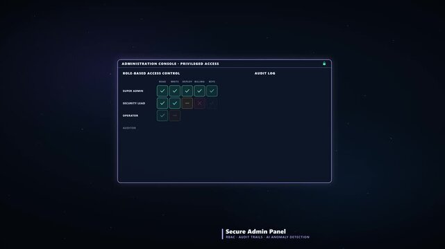 Secure Admin Panel Role Based Access Control Audit Logs and AI Anomaly Detection Dashboard Animation