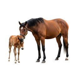 Naklejka premium Horse and foal on black background isolated on transparent background
