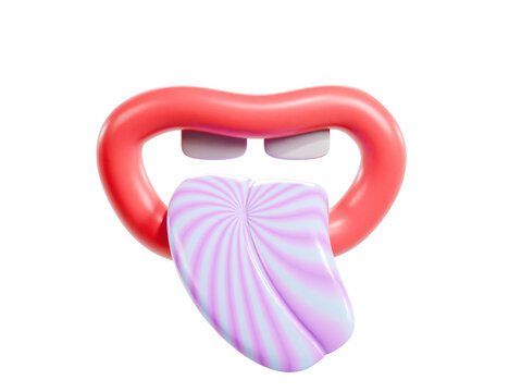 3d lips icon with stylised candy tongue, transparent background