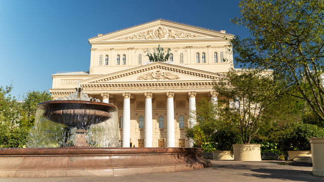 Moscow, Russia, July 04, 2025: Bolshoi Theater on a summer day