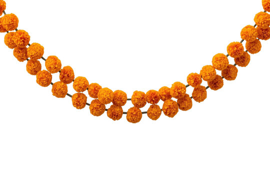 Double curved orange marigold flower garland