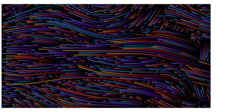 Abstract pattern background with neon color line waves in modern trendy design. Creative colorful background with organic pattern of lines in dynamic motion