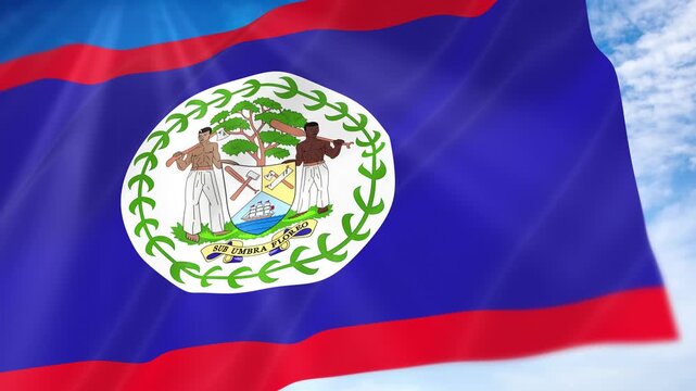 Belize Flag Seamless Loop 4k 60fps on Sky Background