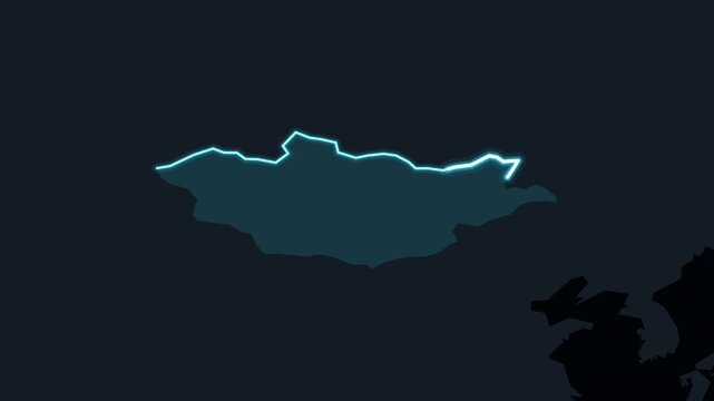 World Map Focuses on Mongolia with Highlighted Glowing Outline