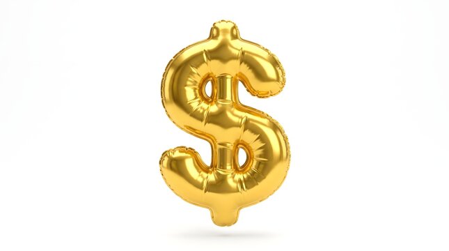 Shiny golden dollar sign balloon floating against a clean white background capturing financial success and modern metallic luxury design aesthetics