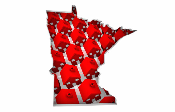 Minnesota MN State Map Homes Houses Construction New Neighborhoods Suburbs 3d Illustration