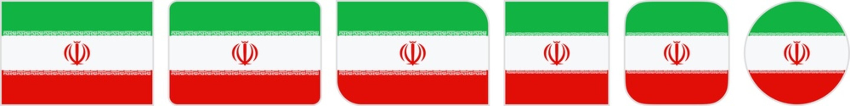 Iran flags clipart icon set in circle square rectangle rounded squircle and round diagonal corner shapes with border on transparent background