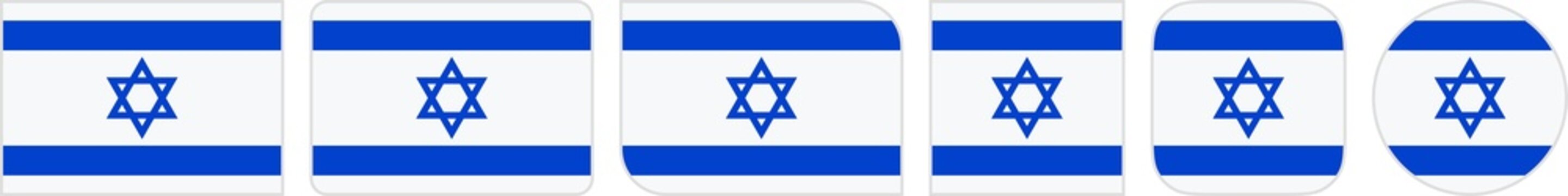 Israel flags clipart icon set in circle square rectangle rounded squircle and round diagonal corner shapes with border on transparent background
