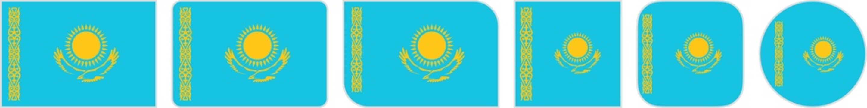 Kazakhstan flags clipart icon set in circle square rectangle rounded squircle and round diagonal corner shapes with border on transparent background