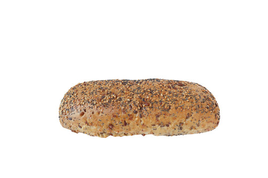 whole grain bread roll topped with a mix of healthy seeds and grains, png, isolated on transparent background
