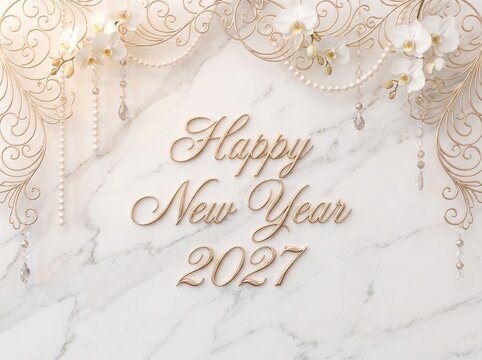 Elegant Happy New Year 2027 Greeting on Marble Background