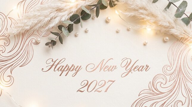 Elegant Happy New Year 2027 Greeting Background with Floral Decor