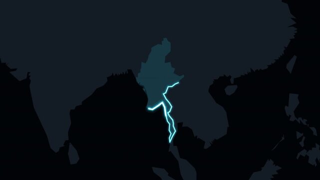Glowing Zoom Animation Reveals Myanmar on World Map