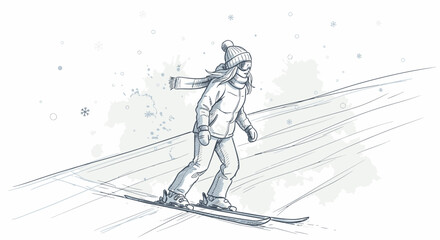 Fototapeta premium woman skiing down snowy slope in winter gear