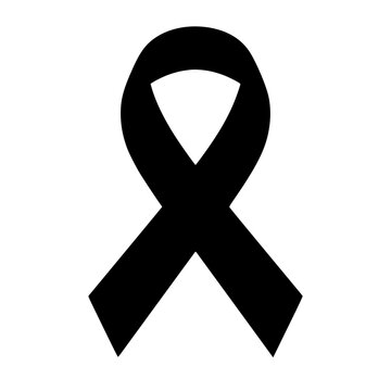 Black awareness ribbon silhouette icon vector for mourning, cancer support, memorial, and solidarity on white background