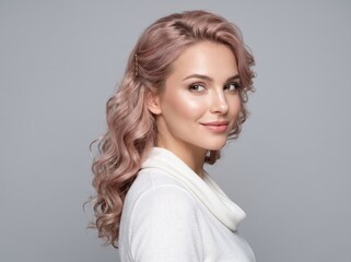 Naklejka premium Woman with pink hair studio portrait