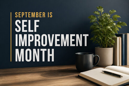September is Self Improvement Month Workspace with Notebook
