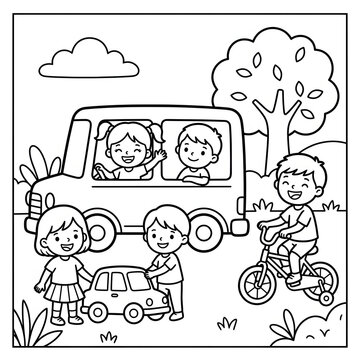 Family enjoying a cartoonstyle picnic together outdoors.