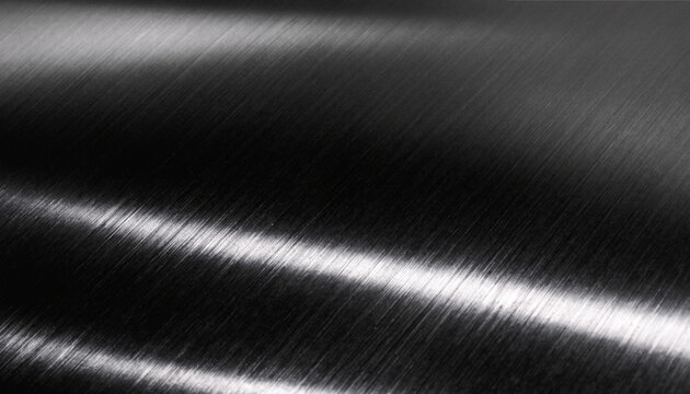 Wavy brushed dark black metal texture background, shiny metallic plate surface