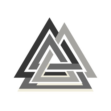 Interlocking geometric triangles valknut symbol graphic.