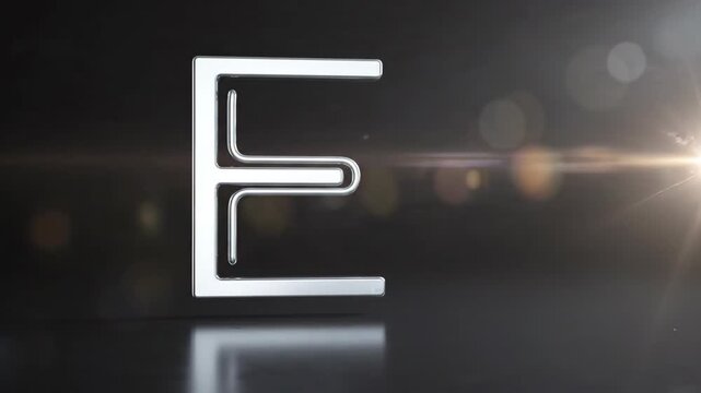 Polished chrome letter E on dark background with bokeh.