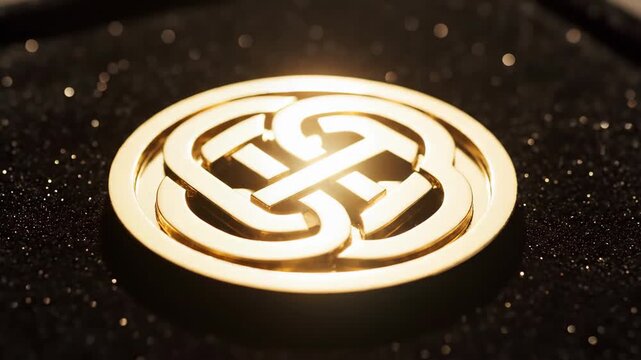 Golden celtic knot emblem on dark textured surface
