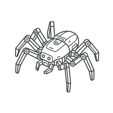 Isometric line art of a multi-legged spider robot