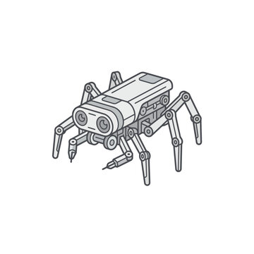 Isometric mechanical six-legged robot insect spider exploration drone.