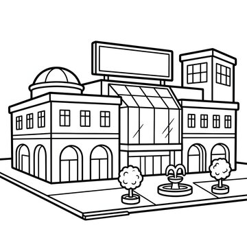 Black and white illustration of a large Victorian style house.