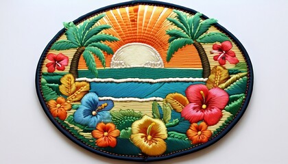 Fototapeta premium png tropical embroidered patch design