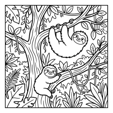 Black and white illustration of a rabbit among leaves and flowers.