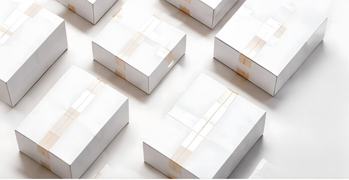 Orderly Arrangement of White Cardboard Shipping Boxes from Above