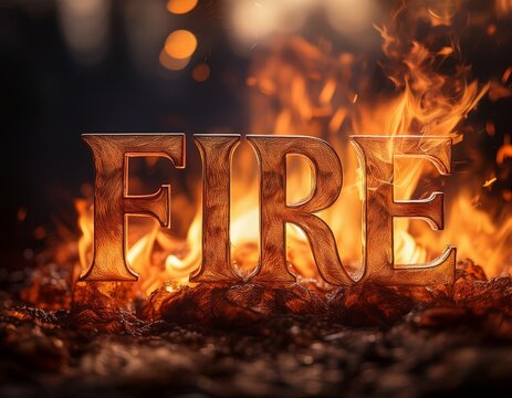 cinematic dramatic typography of fire word on blurry flames background